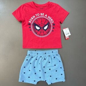 Red Spider-Man T-Shirt and Blue Star Shorts Set - Size 6-9M